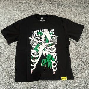 Black Graphic Tee with Skeleton Design